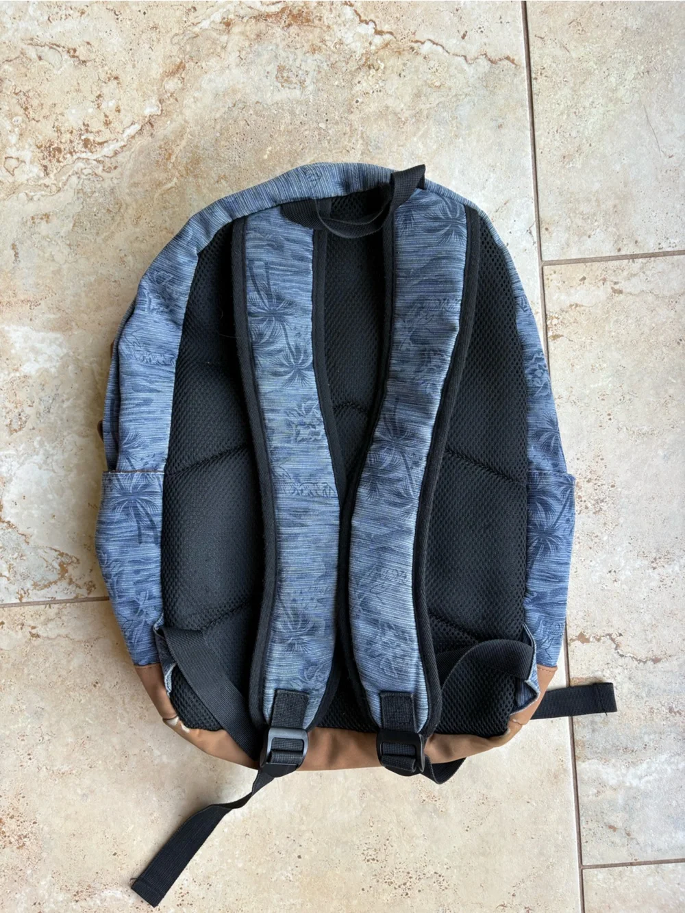 Men's Blue Palm-Print Backpack with Brown Base
